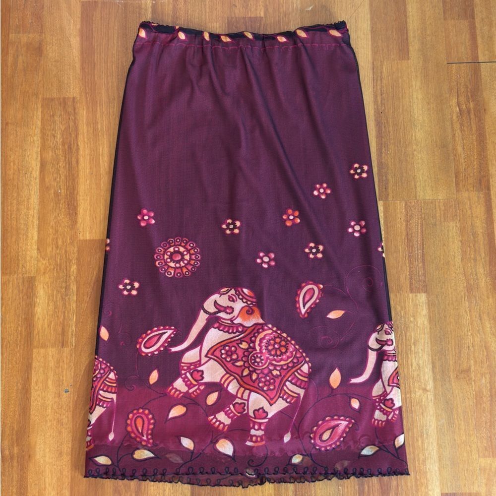 Vintage y2k boho Bohemian Elephant Print stretch plus size ethnic Skirt